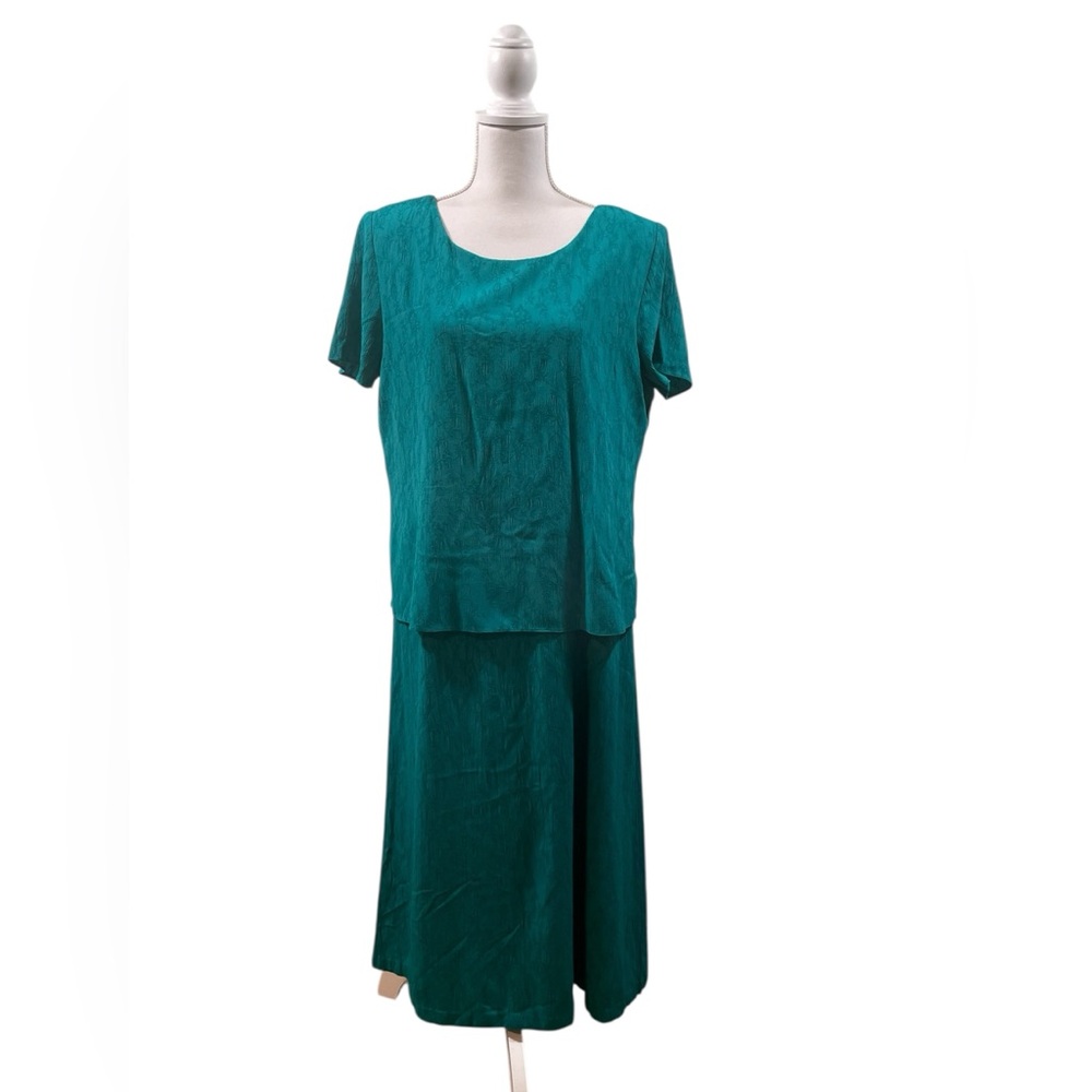 Vintage Betsy Lauren Teal Textured Dress • Size 12 • Late 80s / Early 90s
